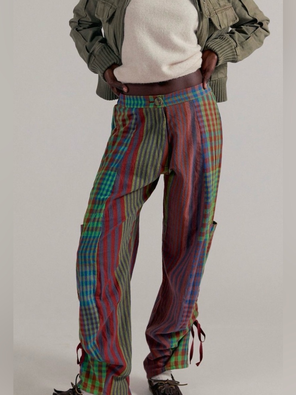Rujuta Sheth Drew Pants x free people large Stripes And Chex